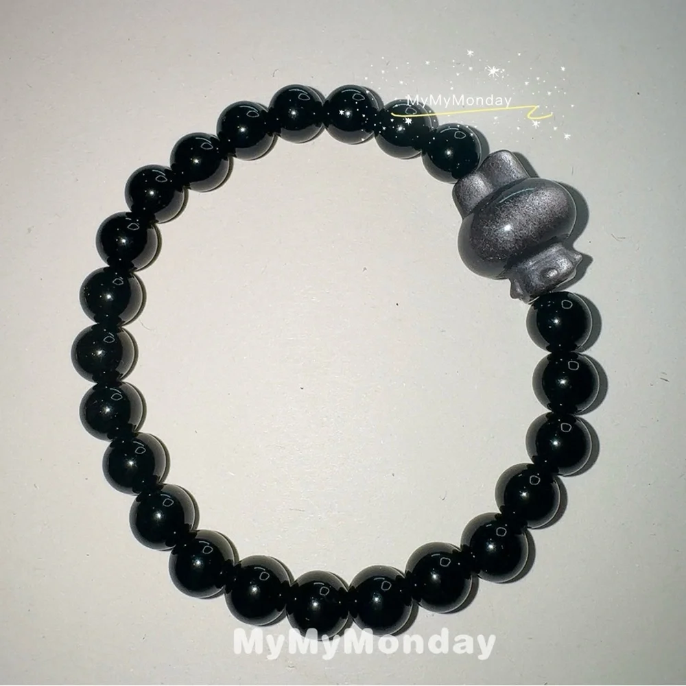 My Melody Silver Obsidian and Black Obsidian Bracelet 8mm
